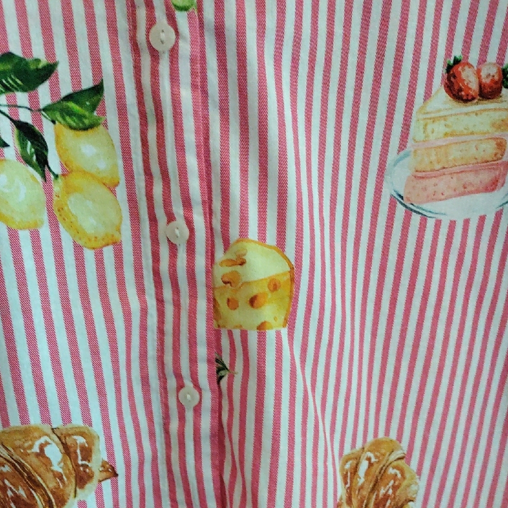 Striped Button Down Shirt with Food & Drink  Fun Design. NWT - Picture 5 of 15